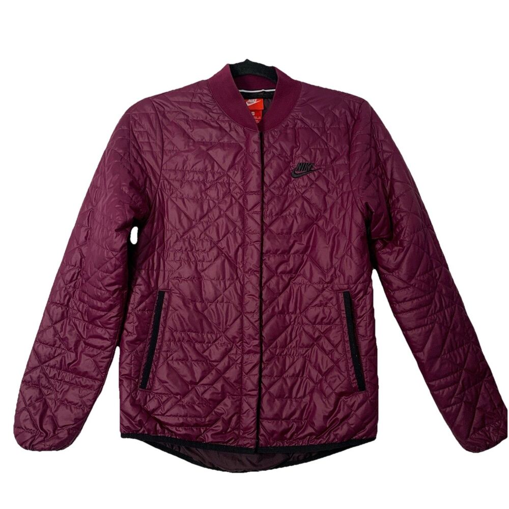 Nike Sportswear Women's XS Bomber Jacket PrimaLoft Quilted Snap Button Purple